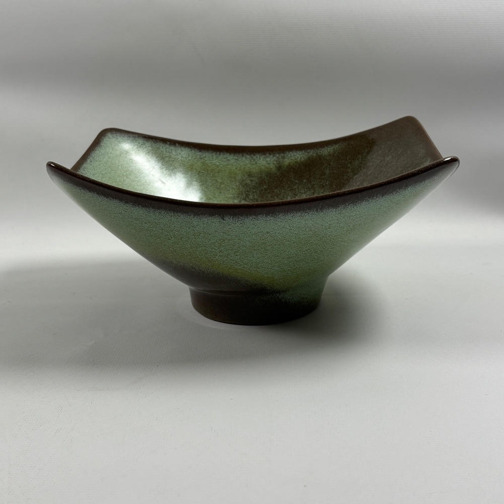 Vintage Frankoma F34 Rice Bowl Plainsman Prairie Green Footed Rectangular